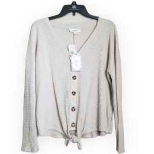 NWT Pink Rose Women's Cardigan V-Neck Waffle Knit Long Sleeves Tie Knot XL‎